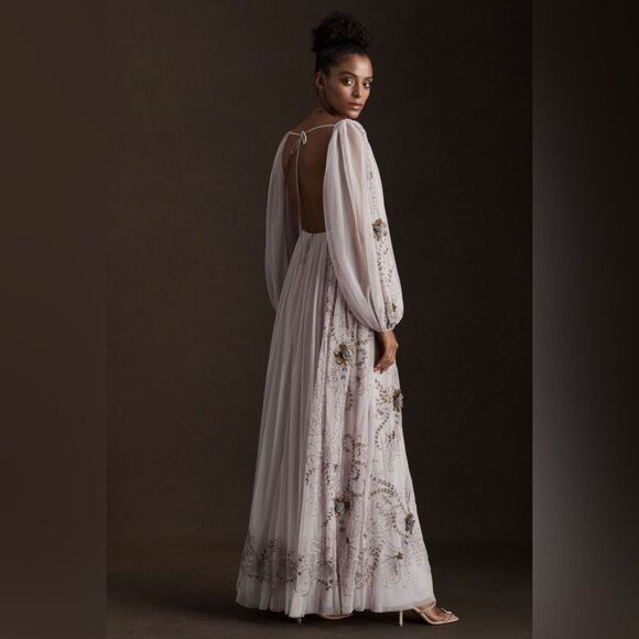 Anthropologie BHLDN Stargazer Valetta Empire-Waist Puff-Sleeve Backless Gown - Picture 3 of 9